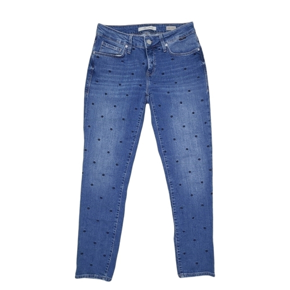 Mavi ADA Boyfriend Embroidered Polka Dot Blue Stretch Ankle Jeans Size 27 - Picture 14 of 16